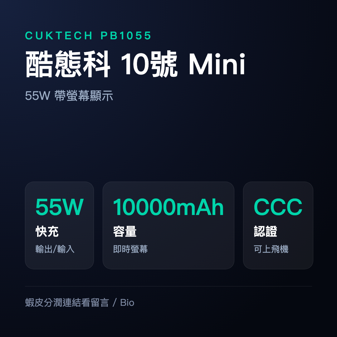 【蝦皮直營】酷態科 10號Mini 10000mAh行動電源 PB1055 Wh 可上飛機 行充 小米 生態圈 CCC